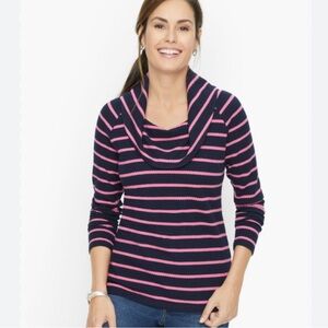 Talbots Raglan Waffle Knit Cowl Neck Long Sleeve Stripe Sweater Top Tee Sz Small